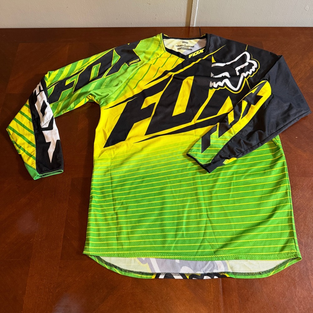 Fox Racing 360 Motocross Jersey Mens Medium Neon Green Black 02360 Long Sleeve
